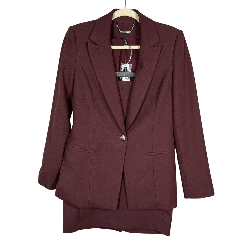 White House Black Market Burgundy Skirt Suit Blazer Pencil Skirt Size 2